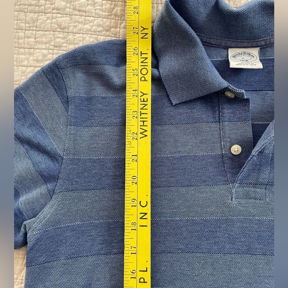 Brooks Brothers Cotton Performance Polo Shirt Mens L Slim Fit Blue Logo Striped - Picture 6 of 7